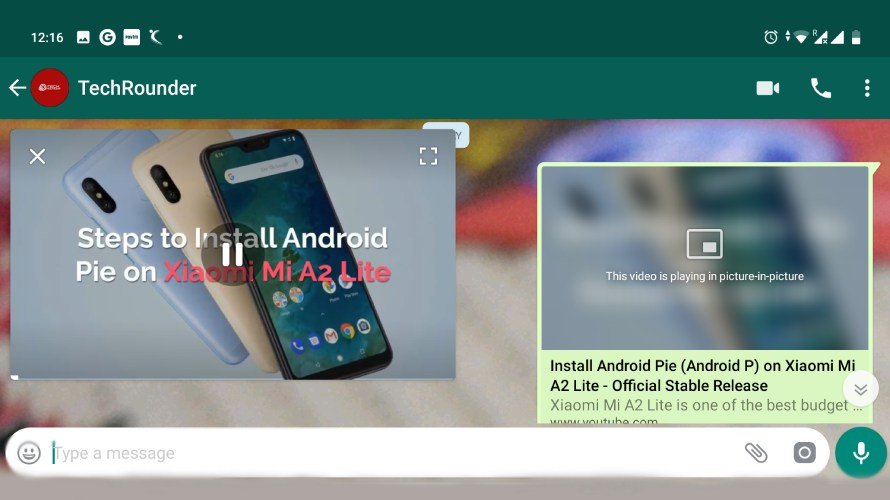 Whatsapp Picture-in-Picture YouTube Playback