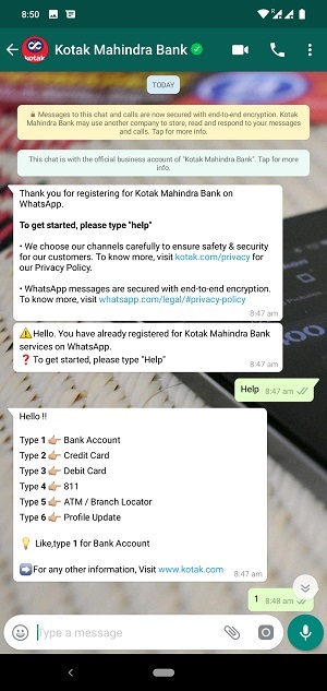 kotak mahindra whatsapp banking screen 2
