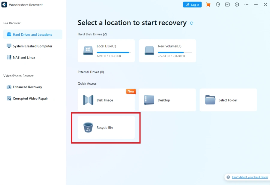 recoverit recycle bin feature