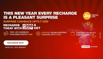 Jio Surprise Cashback Offer With Upto Rs. 3,300 Cashback Including 100% On Recharge of Rs. 398 and Above