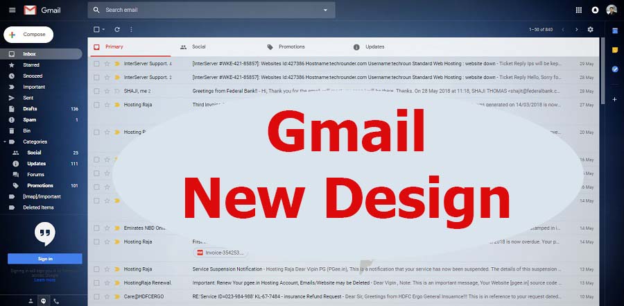 Gmail Updated its UI with New Stylish Material Design